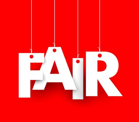Red background with hanging letters which make up the word - fairの写真素材