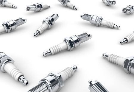 3D Sparkplugs on white background