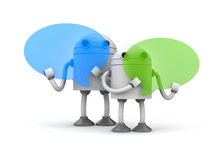 Robots with speech bubbles. 3d illustration