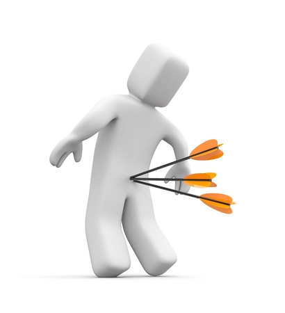 Sharp pain in the back or ass. The arrow stuck in the back. 3d illustrationの写真素材