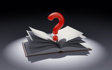 Open book with question mark in the spot of light. 3d illustrationの写真素材