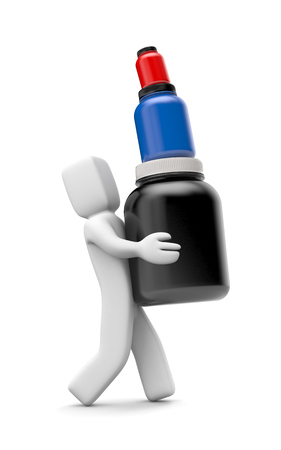 3d man carry heap of colored jars. 3d illustrationの写真素材