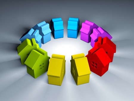 Colorful figures of houses. 3d illustrationの写真素材