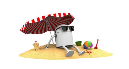 Robot rest on the beach. 3d illustrationの写真素材