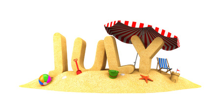 JULY - word of sand. 3d illustrationの写真素材