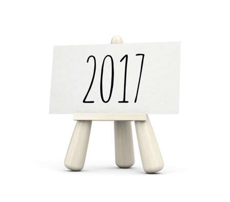 Wooden easel with sheet of paper with digit - 2017. 3d illustrationの写真素材