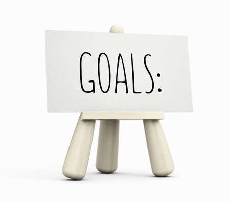 Wooden easel with sheet of paper with words - GOALS. 3d illustrationの写真素材