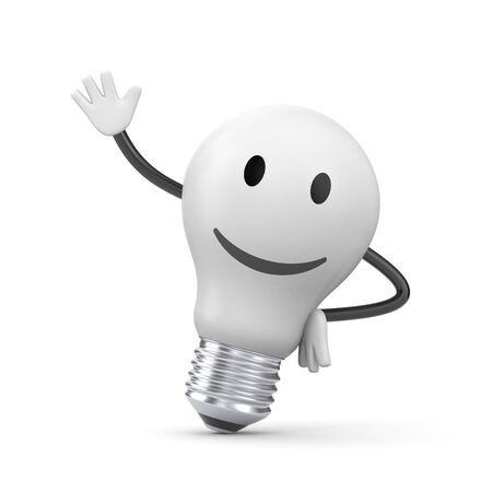 Lamp character leaning on imaginary object. 3d illustrationの写真素材