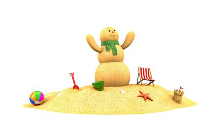 Snowman made from sand  . 3d illustrationの写真素材