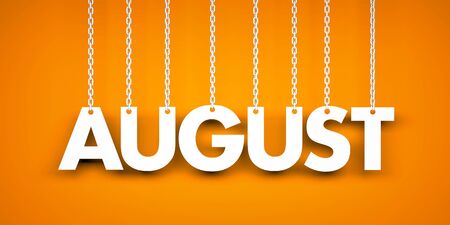August - text hanging on the chains. 3d illustrationの写真素材