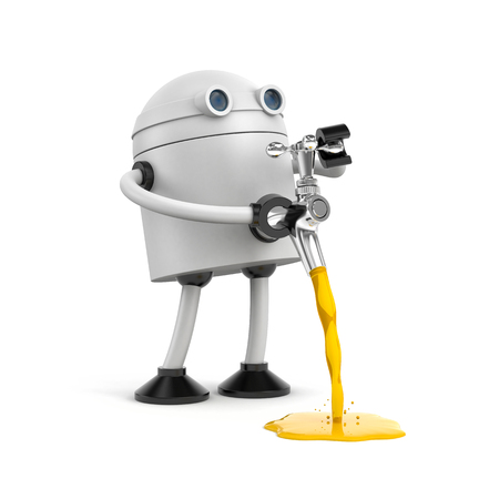 The robot pours through chrome plated faucet. 3d illustrationの写真素材