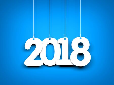 White word 2018 on blue background. New year illustration. 3d illustrationの写真素材