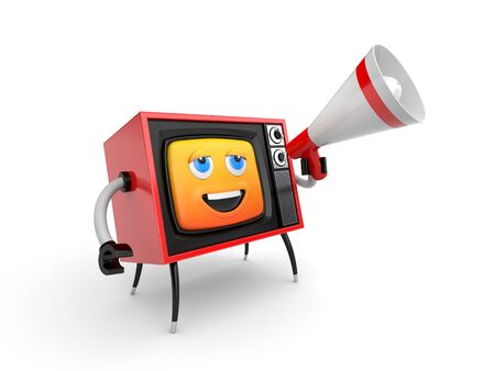 Cute TV with smiley face and megaphone. 3d illustrationの写真素材
