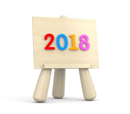 Wooden easel with colored digit - 2018. 3d illustrationの写真素材