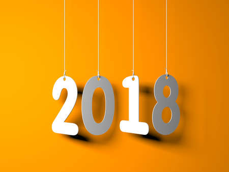 White word 2018 on orange background. New year illustration. 3d illustrationの写真素材