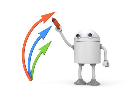 The robot draws arrows red marker. 3d illustrationの写真素材