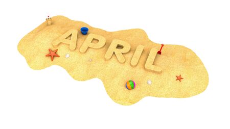 April - word of sand. 3d illustrationの写真素材