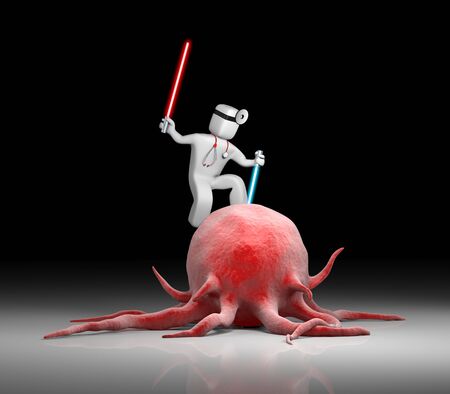 3d Human Character Two Light Swords - fighting with cancer. 3d illustrationの写真素材