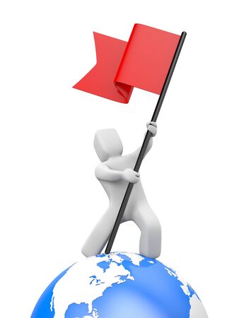 3d man waving red flag. 3d people collection. 3d illustrationの写真素材