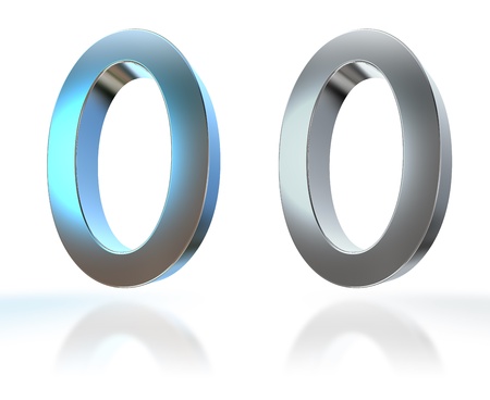 Number from 0 to 9 in chrome over white background