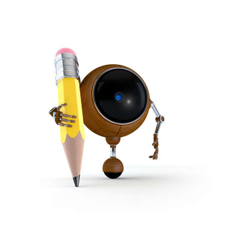 3D Illustration Robot Classic Yellow Pencil and Isolated on Backgroundの写真素材