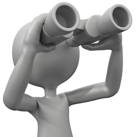 3d Guy Looking Through Binoculars isolated in whiteの写真素材