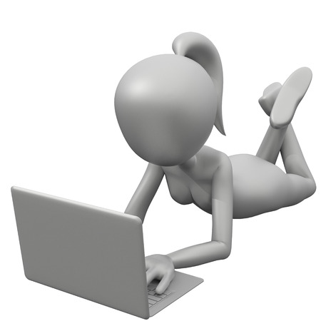 3d Girl Lying on the floor with Laptopの写真素材