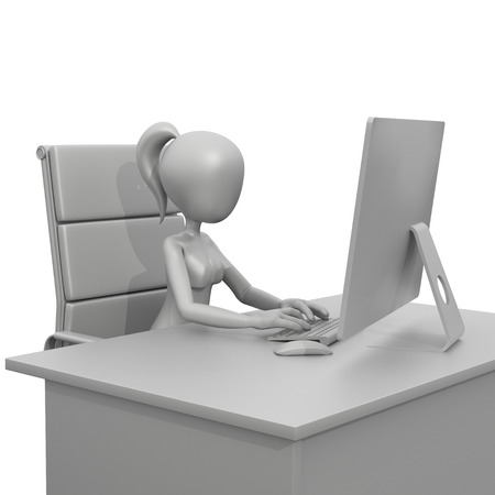 Pixel Girl Sitting at the Computerの写真素材