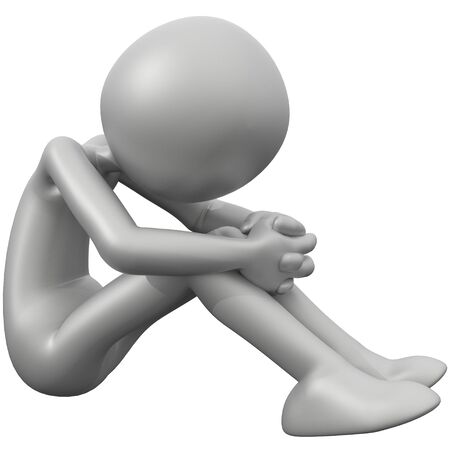 3D Guy Sitting on Floor Depressedの写真素材