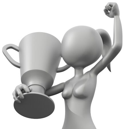 3D Girl Holding Cupの写真素材