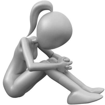 3D Girl Sitting on Floor Depressedの写真素材