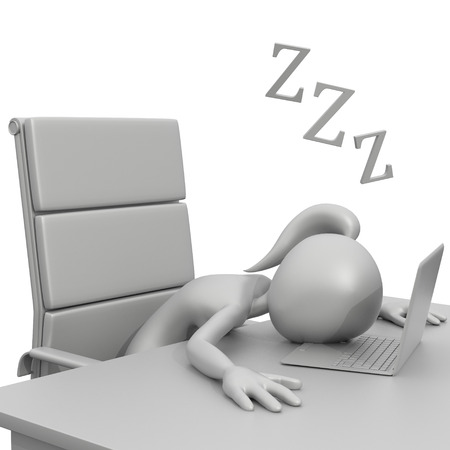 3D Girl Sleeping at Desk with Laptopの写真素材