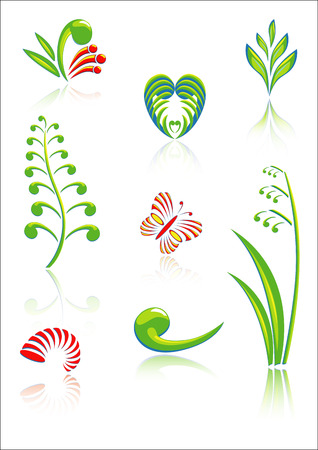 Collection of Maori Koru Design Elements with Color and Reflectionsのイラスト素材