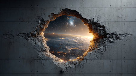 A powerful conceptual image symbolizing a breakthrough idea, innovation, and discovering new possibilities.の素材