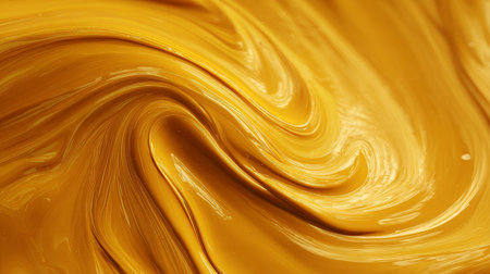 Close-up of swirling golden yellow paint textureの素材