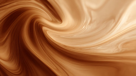 A smooth, swirling abstract background in warm tones of beige and brown, resembling fluid movementの素材