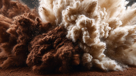 Dynamic explosion of brown and white powder in mid-airの素材