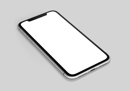 New SmartPhone 2019 Mockup, 3D Rendered on Light Gray Backgroundの写真素材