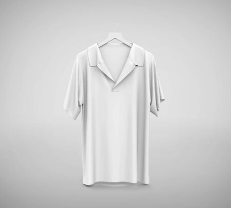 Blank White man's long sleeves Shirt Mockup, Male white shirt mockup 3d rendering isolated on light background, Short sleeves cotton dress with collarの写真素材