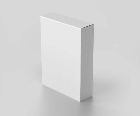Blank white software box Mockup, medium size Cardboard package box, 3d rendering isolated on light...
