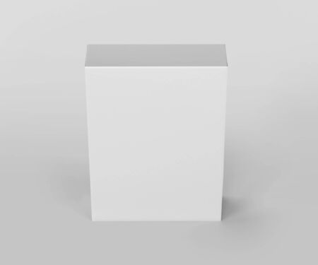 Blank white software box Mockup, medium size Cardboard package box, 3d rendering isolated on light gray background, ready for your designの写真素材