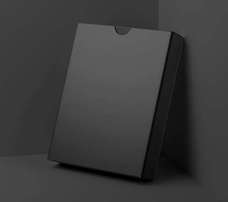 Black Flat Carton cardboard Box Mockup, Dark Software Box, package, container, 3d rendering isolated...