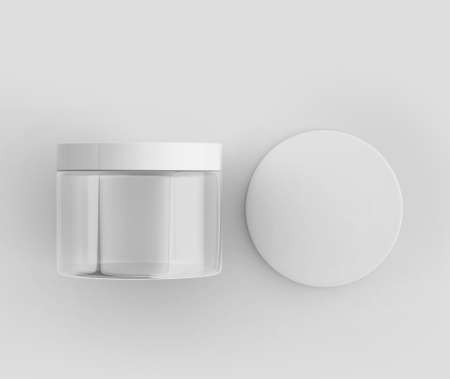 Blank Glass Jar with Cap Mockup, Mason Jar Container, 3D Rendered on Light gray backgroundの写真素材