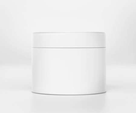 white cosmetic jar mockup with cap, Blank Box Packaging Realistic mockup template, 3d rendering isolated on light backgroundの写真素材