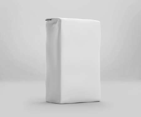 White Coffee Paper Bag Mockup, Blank Beans Container 3D Rendering isolated on light gray backgroundの写真素材