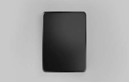 Black Rectangular Metal box, Dark blank aluminium can container with lid, 3d rendered isolated on light backgroundの写真素材