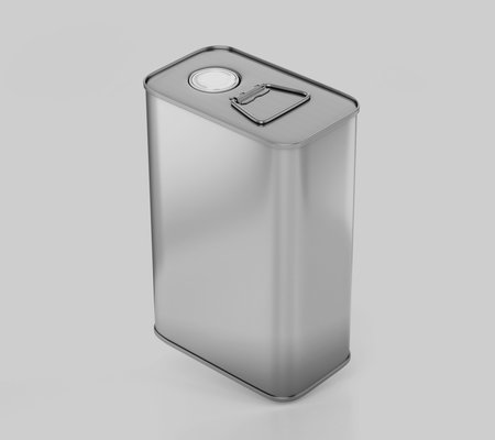 Rectangular Olive Oil Tin Can Mockup, Silver Liquid Container, 3d Rendered isolated on light backgroundの写真素材