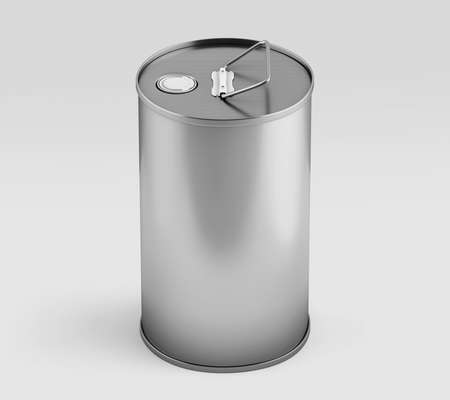 Round Olive Oil Tin Can Mockup, Silver Liquid Container, 3d Rendered isolated on light backgroundの写真素材