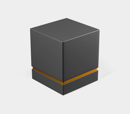 black rectangular box on gray background, dark candle box, Mockup, isolated, 3d illustrationの写真素材
