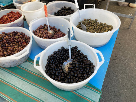 Olives for sale at a market in the Provence, Franceの写真素材